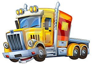 cartoon scene with heavy duty industrial cargo truck with load isolated illustration for children