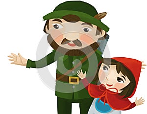 Cartoon scene with hunter and family illustration for children