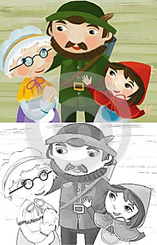 Cartoon scene with hunter and family illustration for children