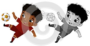 cartoon scene with kid playing sport ball soccer football - illustration