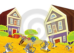 cartoon scene with life on the ranch with different farm animals illustration for children