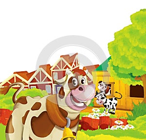 cartoon scene with life on the ranch with different farm animals illustration for children