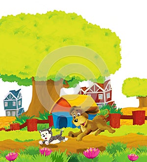 cartoon scene with life on the ranch with different farm animals illustration for children