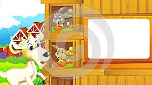 cartoon scene with life on the ranch with different farm animals illustration for children