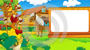 cartoon scene with life on the ranch with different farm animals illustration for children