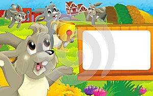 cartoon scene with life on the ranch with different farm animals illustration for children