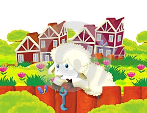 cartoon scene with life on the ranch with different farm animals illustration for children