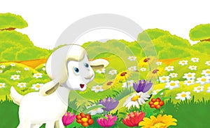 cartoon scene with life on the ranch with different farm animals illustration for children