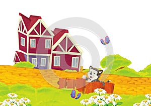 cartoon scene with life on the ranch with different farm animals illustration for children