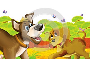 cartoon scene with life on the ranch with different farm animals illustration for children