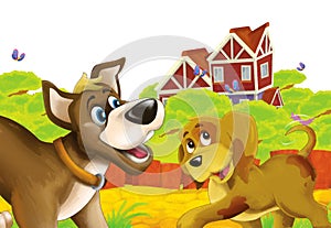 cartoon scene with life on the ranch with different farm animals illustration for children