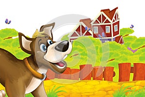 cartoon scene with life on the ranch with different farm animals illustration for children