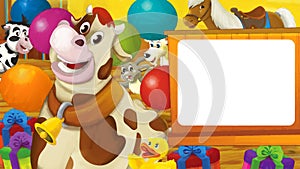 cartoon scene with life on the ranch with different farm animals illustration for children