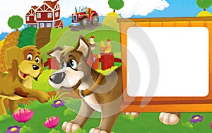 cartoon scene with life on the ranch with different farm animals illustration for children