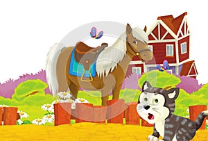 cartoon scene with life on the ranch with different farm animals illustration for children