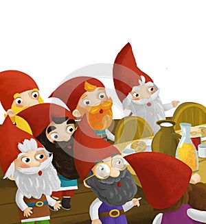 Cartoon scene little dwarfs looking somewhere illustration