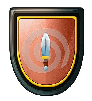 Cartoon scene with medieval metal shield isolated illustration for children