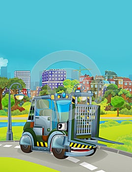 Cartoon scene with military army car vehicle on the road - illustration