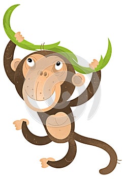 cartoon scene with monkey ape animal theme isolated on white background illustration for children