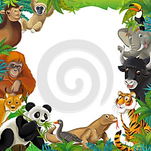 Cartoon scene with nature frame and animals - illustration