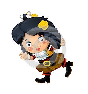Cartoon scene with pirate woman on whtie background photo