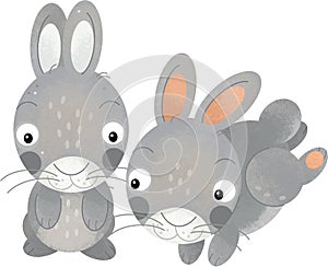 cartoon scene rabbit hare bunny pair farm ranch animals family isolated background aillustration for children