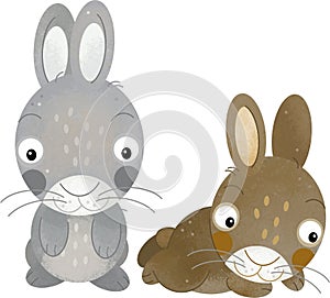 cartoon scene rabbit hare bunny pair farm ranch animals family isolated background aillustration for children