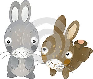 cartoon scene rabbit hare bunny pair farm ranch animals family isolated background aillustration for children