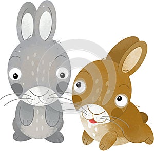 cartoon scene rabbit hare bunny pair farm ranch animals family isolated background aillustration for children