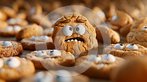 Cartoon scene A snickerdoodle cookie sneaking bites of their competitions creations when no one is looking