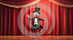 Cartoon scene A tie with a top hat and cane is twirling and tap dancing on stage much to the amut of the audience photo