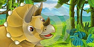 Cartoon scene with triceratops in the jungle