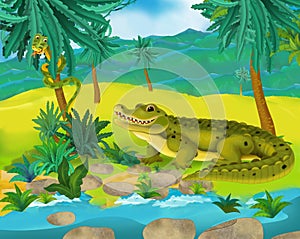 Cartoon scene - wild africa animals - alligator