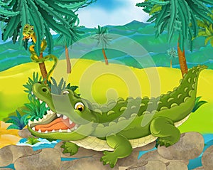 Cartoon scene - wild africa animals - crocodile