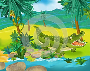 Cartoon scene - wild africa animals - crocodile