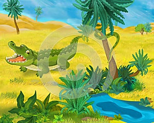 Cartoon scene - wild africa animals - crocodile