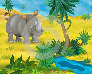 Cartoon scene - wild africa animals - rhino
