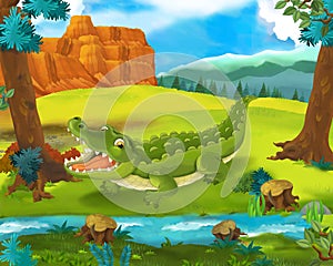 Cartoon scene - wild South America animals - alligator