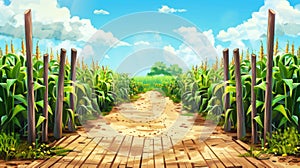 A cartoon scenery with nature 2d landscape with separated layers for a game scene. Labyrinth and maze scene with a