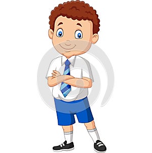 Cartoon school boy in uniform posing