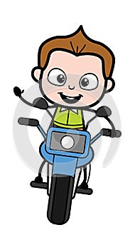 Cartoon Schoolboy Riding Motorbike