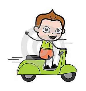 Cartoon Schoolboy Riding Scooter