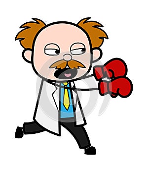 Cartoon Scientist Boxing