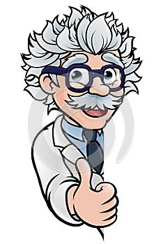 Scientist Cartoon Character Sign Thumbs Up photo