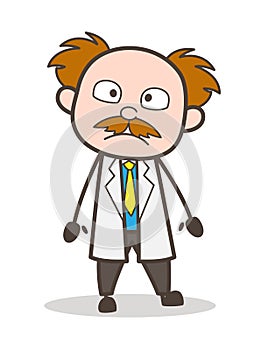 Cartoon Scientist Shocking Facial Expression Vector Illustration