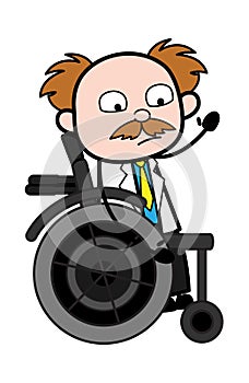Cartoon Scientist on Wheel Chair