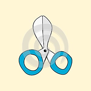 Cartoon scissors. Simple childish hand drawn illustration of school accessory.