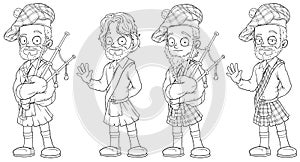 Cartoon scottish with bagpipe character vector set