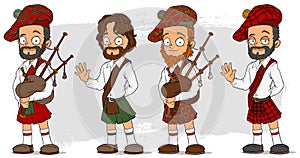Cartoon scottish with bagpipe characters set photo