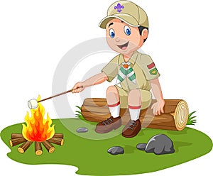 Cartoon scout roasting marshmallow